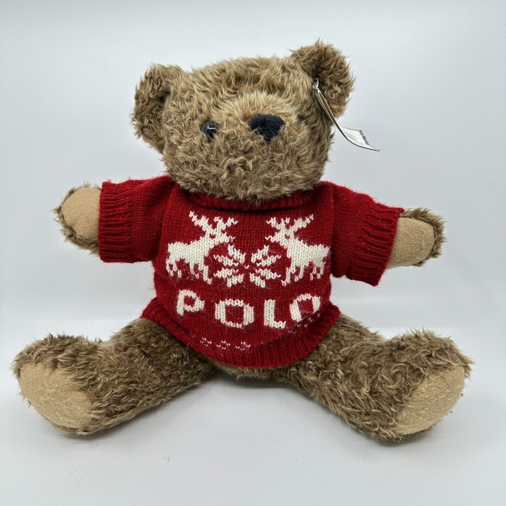 Vintageâ Polo Ralph Lauren Bear 1998 Brown Plush Moose Sweater Jointed Toy Teddy